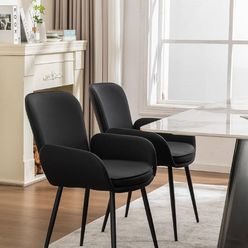 Set of 2 Cat-Scratch Resistant Dining Chairs with Gold Metal Legs