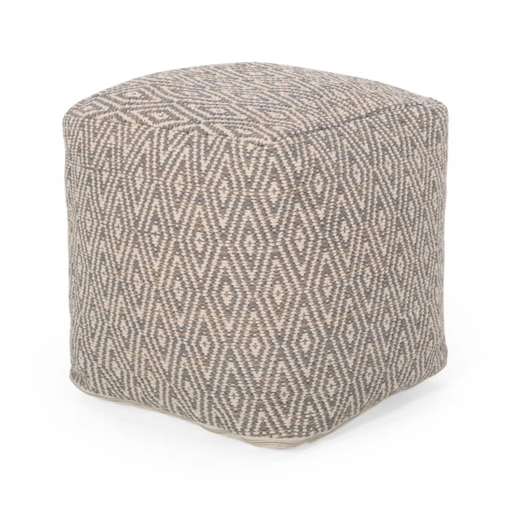 Amuleto Hand Crafted Cotton Pouf, Beige and Yellow