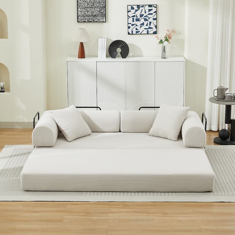 Folding Upholstered Sofa Bed, 78.5" Convertible Sleeper Sofa Bed with 2 Pillows, Fold Out Loveseat Couch, Futon Couch