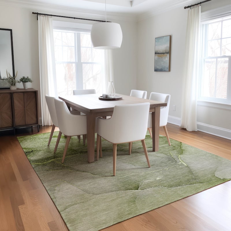 Machine Washable Indoor/ Outdoor Watercolor Chantille Rug - Olive - 2'6" x 3'10"