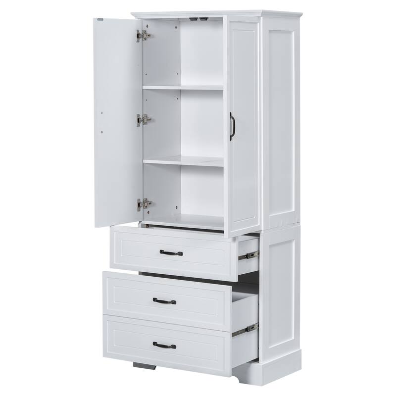 Anti-tipping Device Storage Cabinet for Bathroom with Shelves, Adjustable Shelf, Magnetic Door Stopper and Metal Door Handles