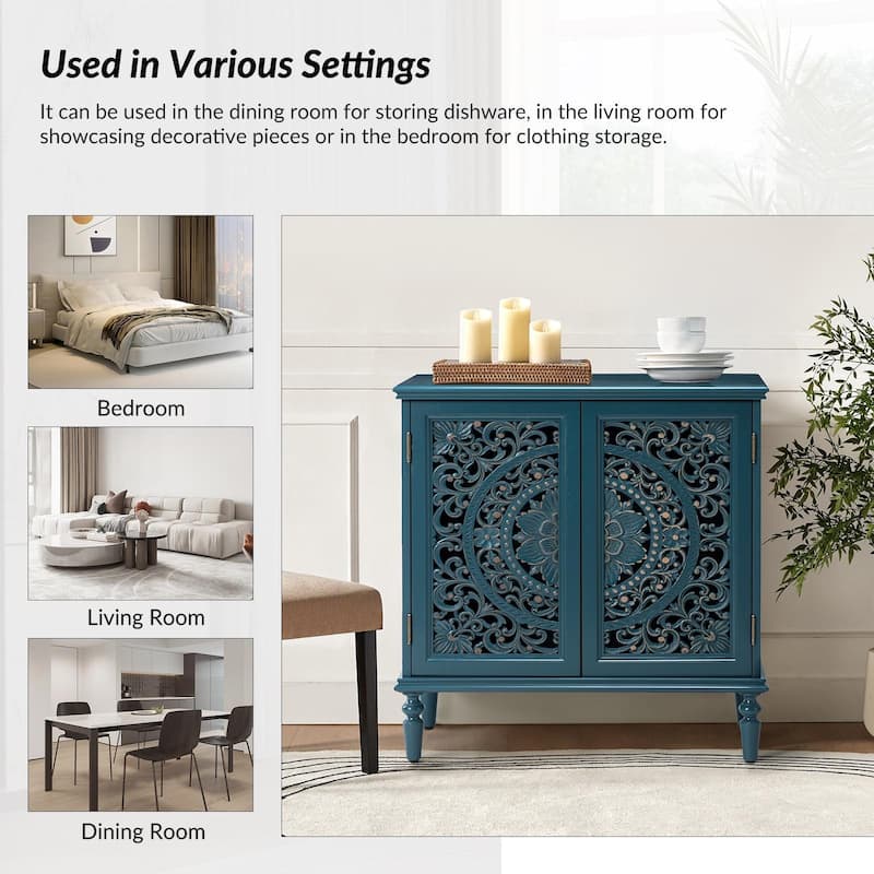 Ismenides Multifunctional 32" Tall 2-Door Accent Cabinet with Floral Design and Solid Wood Legs by HULALA HOME
