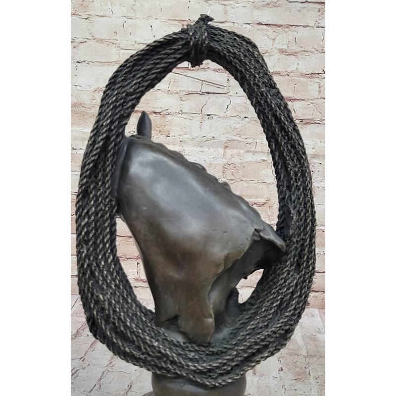 Equestrian Horse Lover Horses Bust Original Art Bronze Sculpture Statue Figure On Marble Base