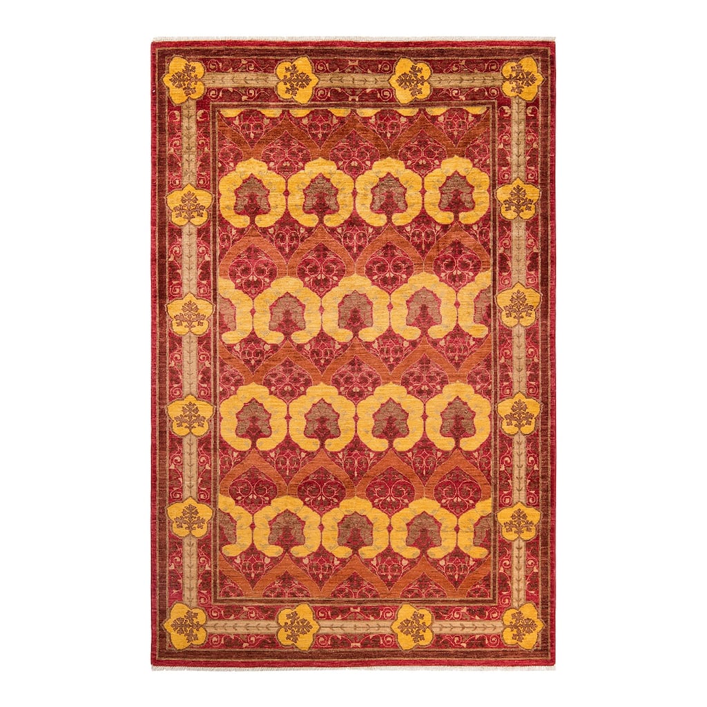 Overton Hand Knotted Wool Vintage Inspired Modern Contemporary Arts & Crafts Red Area Rug - 5'10" x 8'10"