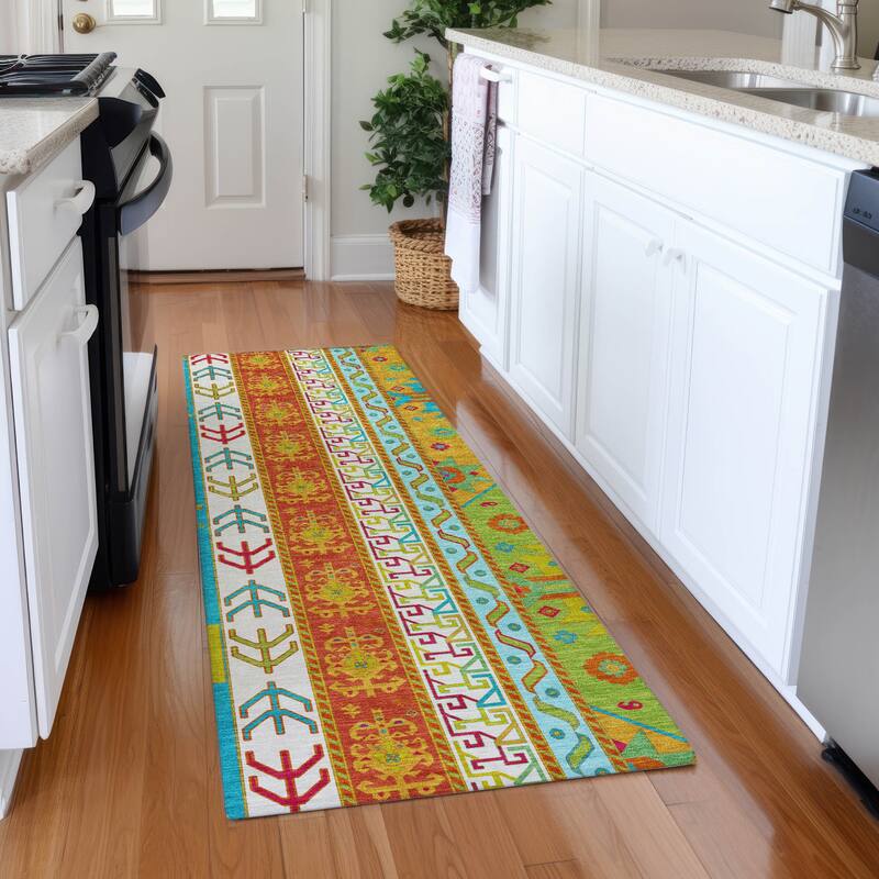 Premium Washable Super Soft Boho Global Aniston Mayfield Rug - Teal - 2'3" x 7'6"