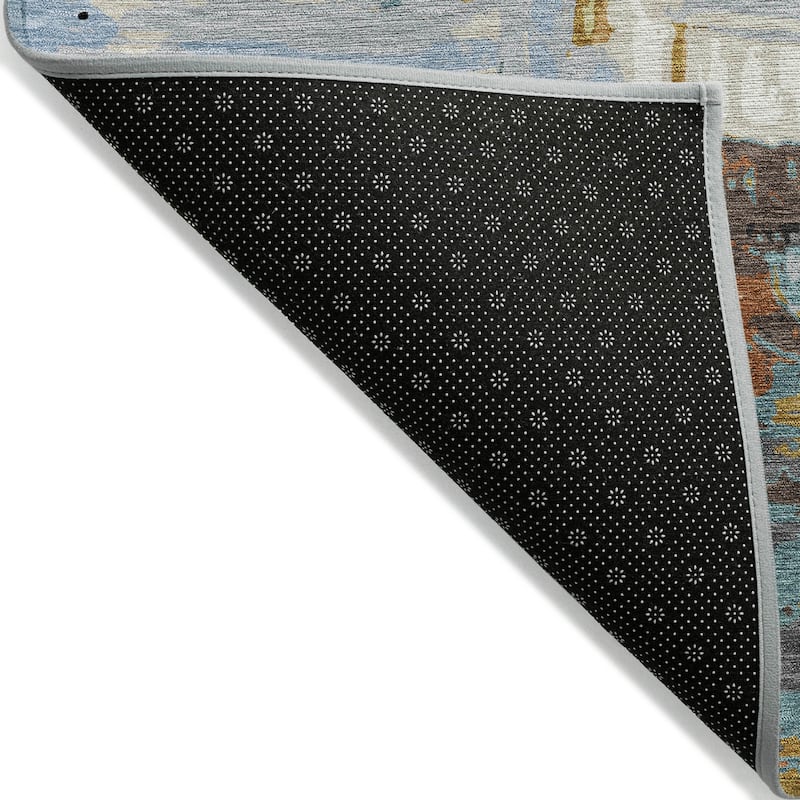 Machine Washable Indoor/ Outdoor Abstract Contemporary Chantille Rug