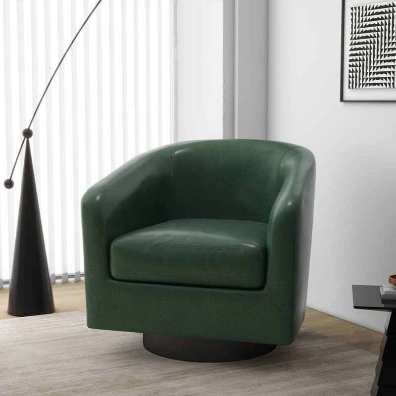 Modern 360°Swivel Accent Chairs Barrel Armchairs - Regular: 27.75"W x 26.75"D x 26.25"H - PU Leather-Green-Regular