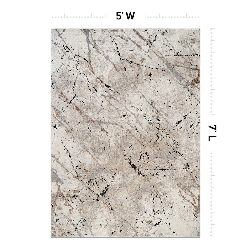Marble Flow Area Rug - Rug for Living Room, Bedroom - Easy to Clean, Durable Polypropylene/Polyester with Jute Backing