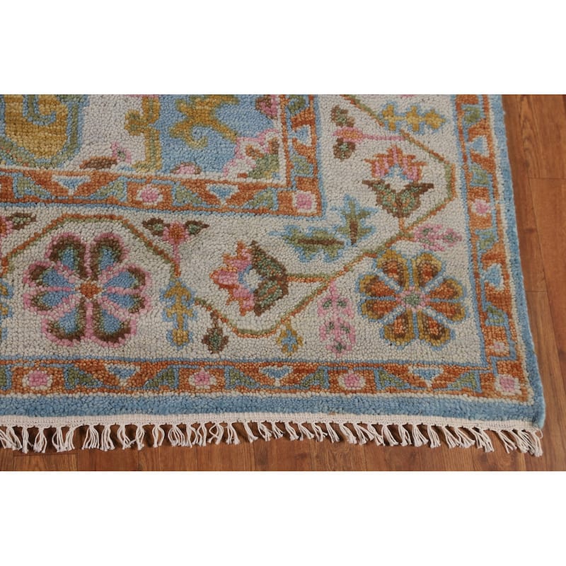 Blue Geometric Heriz Serapi Indian Area Rug Handmade Wool Carpet - 7'10"x 10'0"