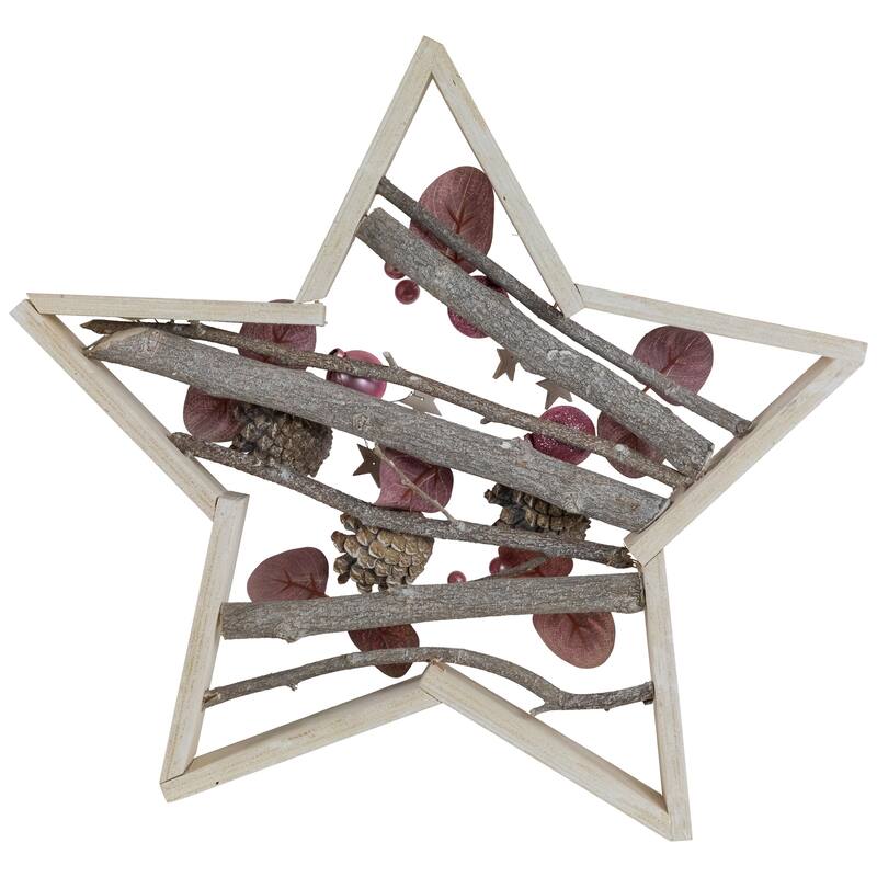 Ornaments and Pinecones Star-Shaped Birch Wood Christmas Decoration - 14.5"