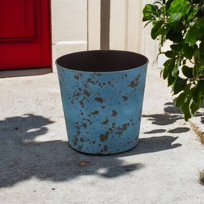 HomeRoots 11" Blue Recycled Plastic Indoor Outdoor Round Pot Planter