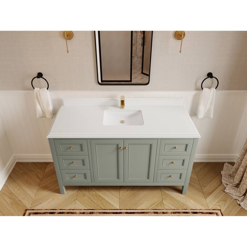 Willow Collections 60 in. W x 22 in. D Nashville Single Sink Bathroom Vanity with Countertop - 1.5"White Quartz - Evergreen