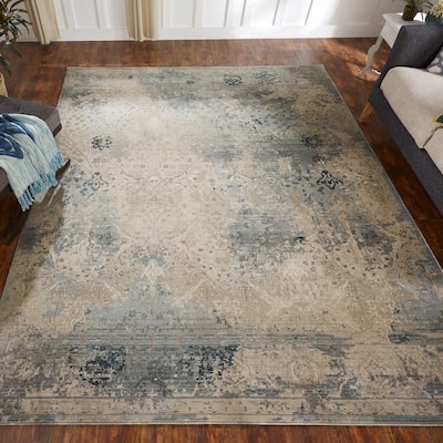 Porch & Den Hofer Distressed Blue and Beige Abstract Geometric Area Rug