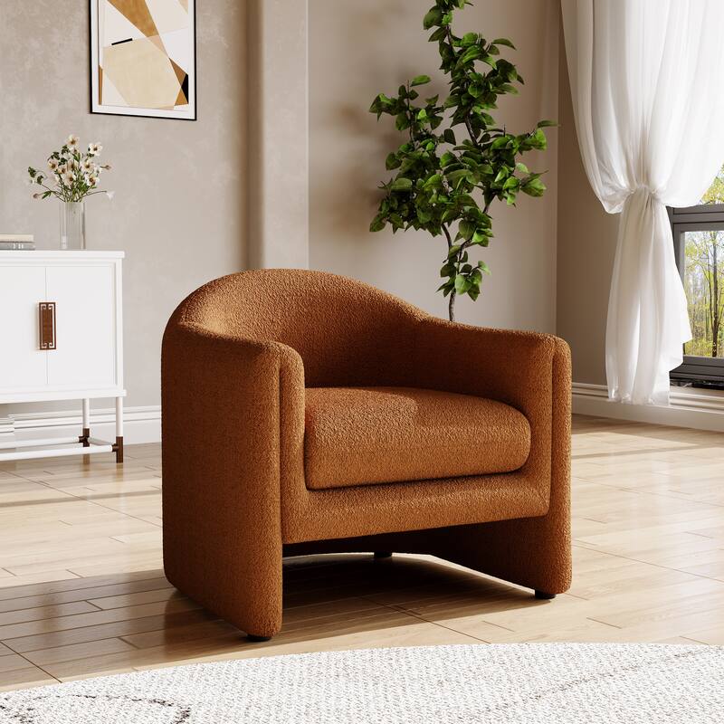 32.3" Wide Upholstered Barrel Boucle Velvet Accent Chair - Boucle - Orange&Boucle