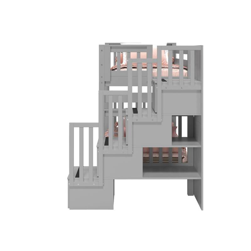 Taylor & Olive Trillium Tall Twin over Twin Stairway Bunk Bed, 4 Steps