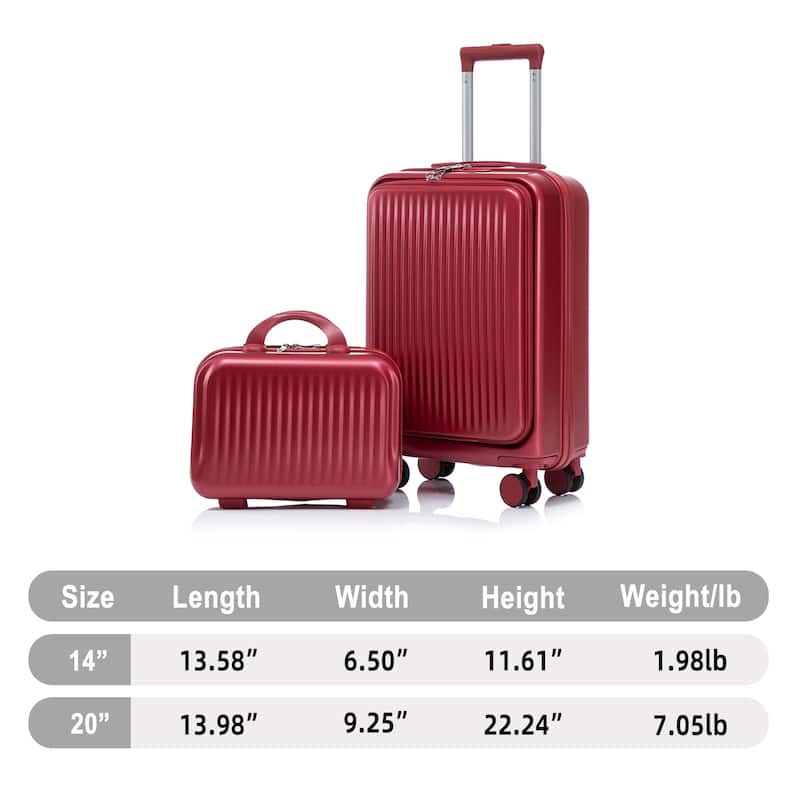 14"/20" 2 pcs/set in ABS Spinner Wheel Luggage, with Combination Lock and Front Opening Design, 14" Cosmetic Case