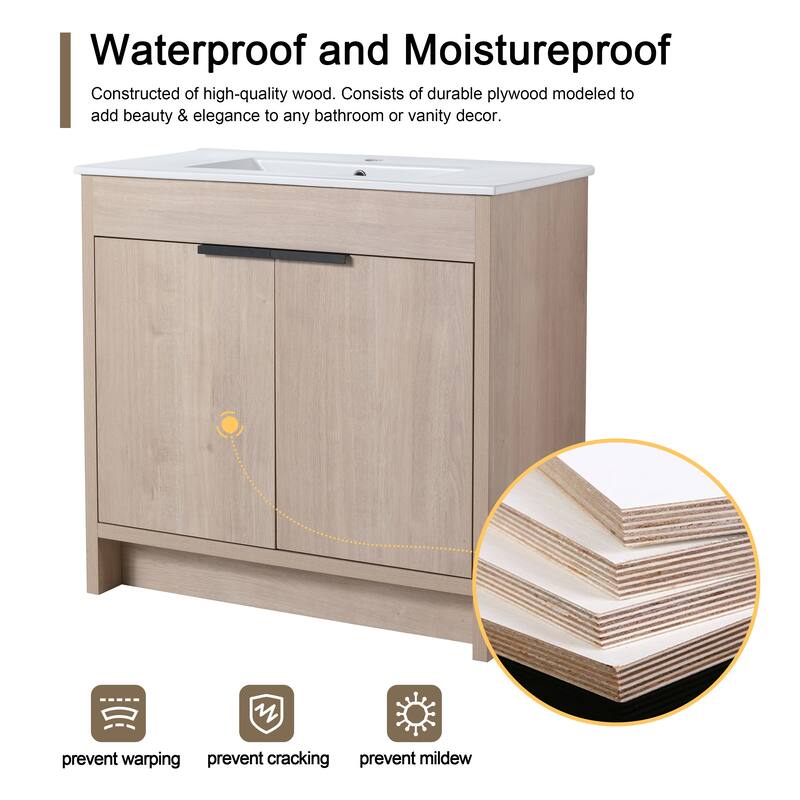 Malwee 24"/30"/36" FreeStanding Bathroom Vanity, Floor Stand Bathroom Vanity with Sink,Soft Close Door and Adjustable shelf