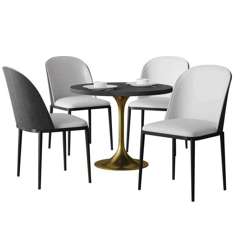 Verve 5-Piece Dining Set 36-Inch Round MDF Tabletop Dining Table and 4 Side Chairs - Black/White