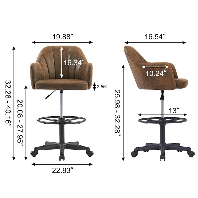 VECELO Brown PU Leather Adjustable Height Office Chair with Vertical Stripes 380lb Capacity 360° Swivel Office Chair