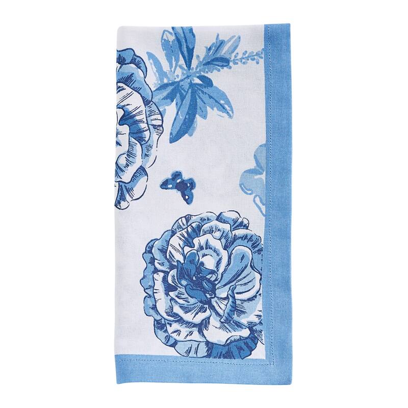 Patricia Heaton Home Blue Florals And Flitters Printed Napkin Set of 4 - 18 x 18 x 0.1