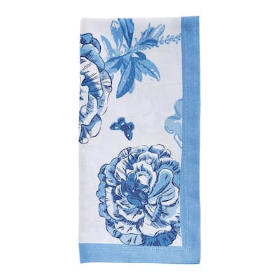 Patricia Heaton Home Blue Florals And Flitters Printed Napkin Set of 4 - 18 x 18 x 0.1