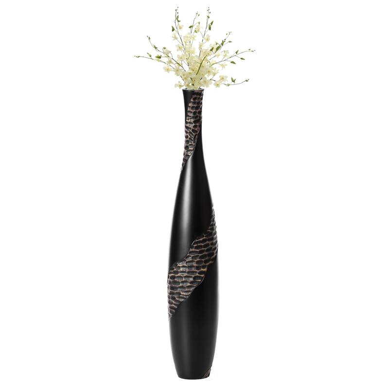Bottle Shape Decorative Floor Vase, Brown with Cobbled Stone Pattern - Modern Home Decor, Elegant Tall, Ceramic Accent Piece - Small
