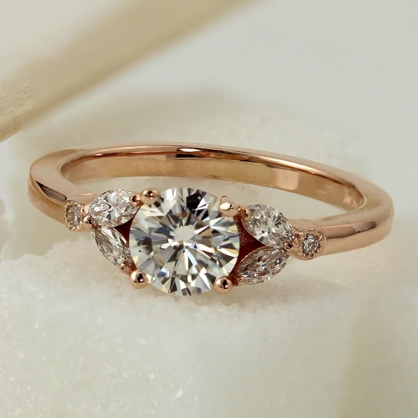 Auriya 14k Gold 1ctw Vintage Floral Moissanite and Diamond Engagement Ring 1/4ctw. Opens flyout.