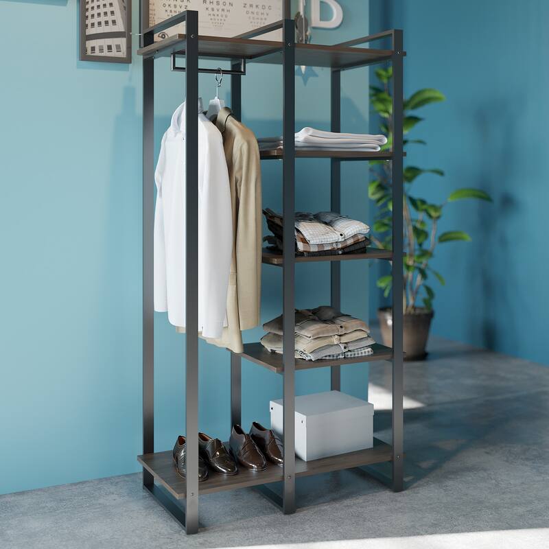Priage by ZINUS Brown Wood and Metal 64 Inch Etagere Bookcase