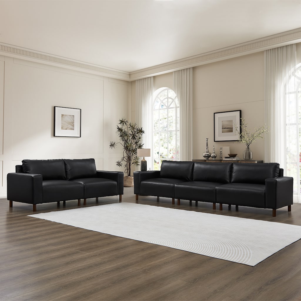 Roomfitters 2-Piece Modern Living Room Set, 112" 3-Seater Sofa and 78" Loveseat with Solid Wood Legs