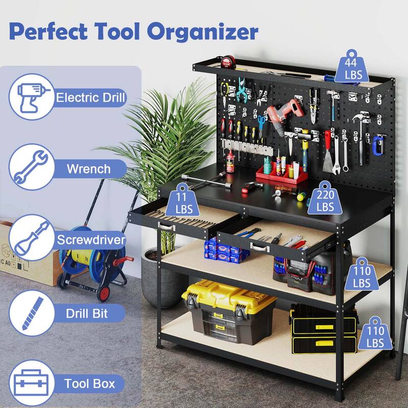 Costway 48" x 24" Workbench Heavy-Duty WorkTable with 3 PCs Pegboard - See Details