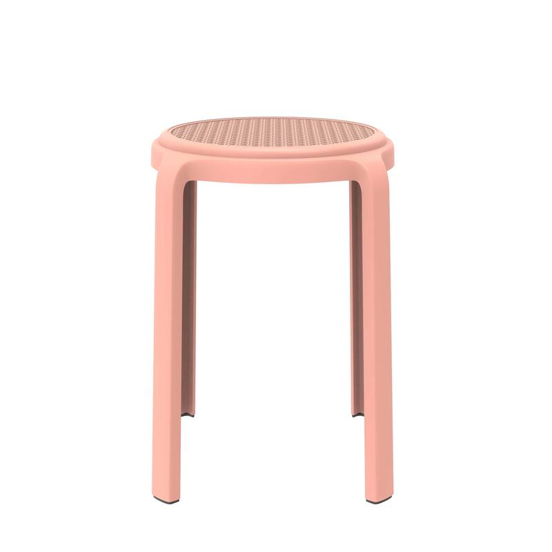 Round Plastic Dining Stool with Wicker Top Tresse Series by LeisureMod - 17.7" H x 13.4" W x 13.4" D