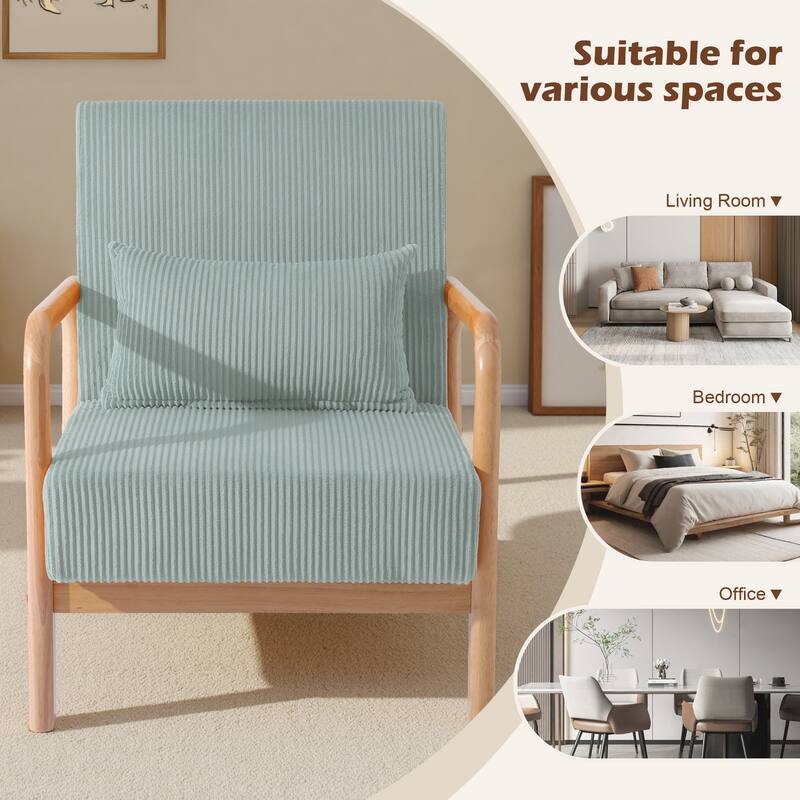25" W Mid Century Upholstered Wood Accent Chair with Pillow set of 2