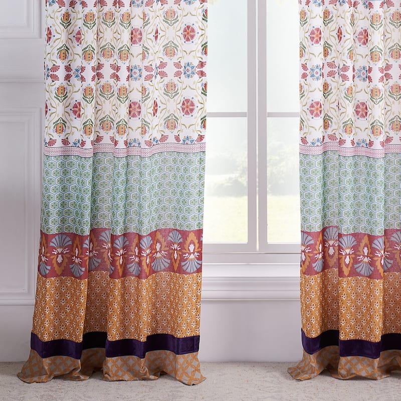 Greenland Home Thalia Velvet-Embellished Window Curtain Panels (Set of 2) - with Tiebacks - Tango