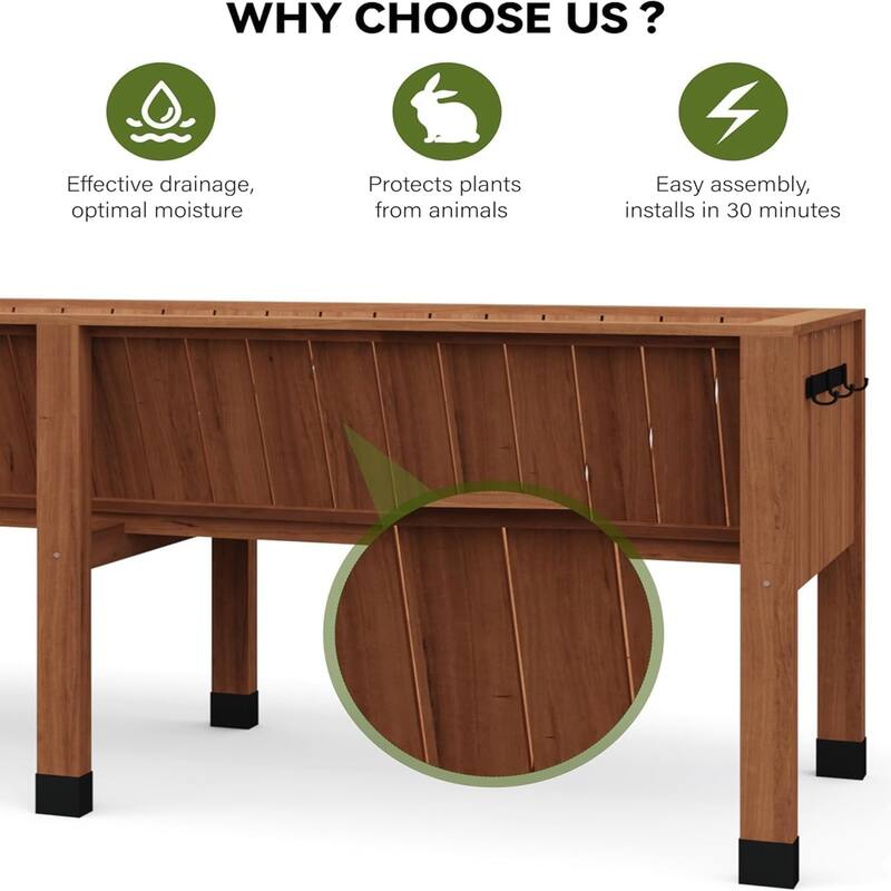 72x26x31Inch Elevated Raised Garden Bed with Legs Outdoor Planter Box 13.7Inch Deep Soil Capacity Natural Wood color