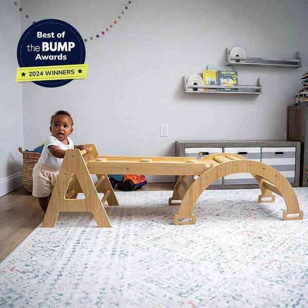 slide 2 of 13, Maple - Wood Small Triangle Climbing Set with Ladder Slide and Rocker - Natural Natural