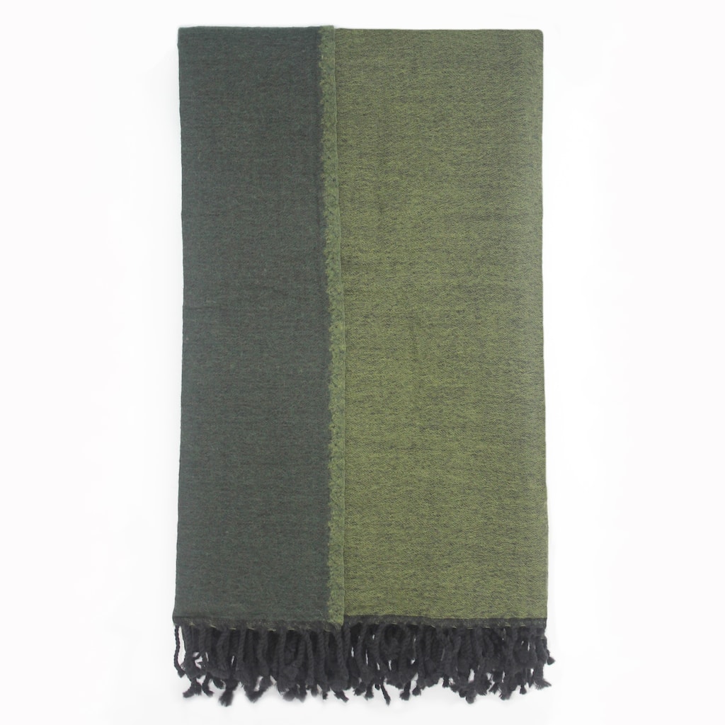 100% Merino Wool Collection Dark Green And Green Reversible Throws