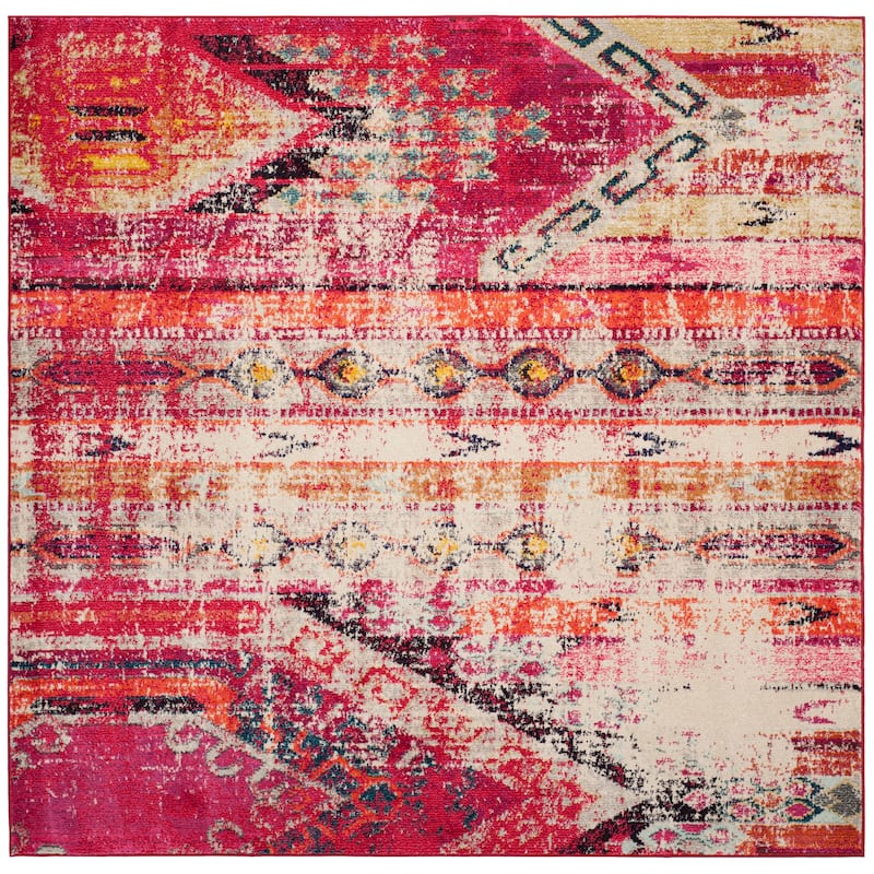 SAFAVIEH Monaco Lumturije Distressed Boho Rug - 6'7" x 6'7" Square - Magenta/Multi