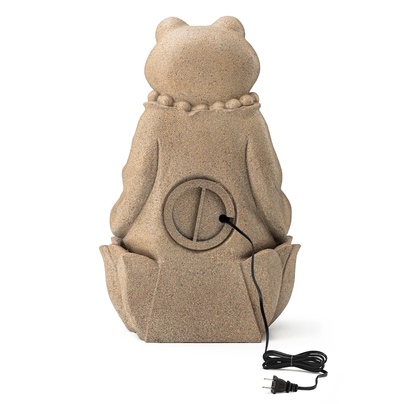 Glitzhome 21.75"H 2-Tiered Lighted Zen Style Frog Elephant Polyresin Outdoor Fountains