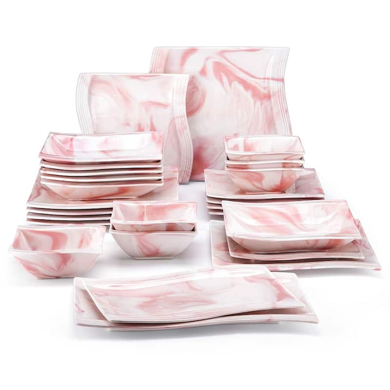 MALACASA Flora Wavy Modern Porcelain Dinnerware Set (Service for 6) - Pink - 26 Piece