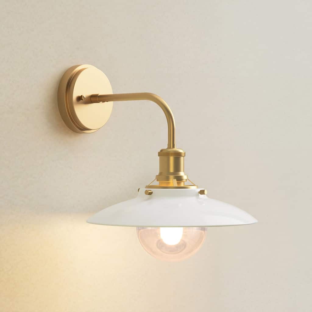 Lanesra Wall Sconces - 10" Metal & Gold, Ivory White 1-Light Wall Sconces For Bathroom, Hallway in Modern, Mid-Century Style