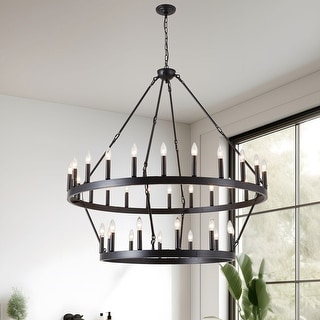 2 Tier Extra Large Wagon Wheel Chandelier Farmhouse Pendant Light Fixture - 78.7IN