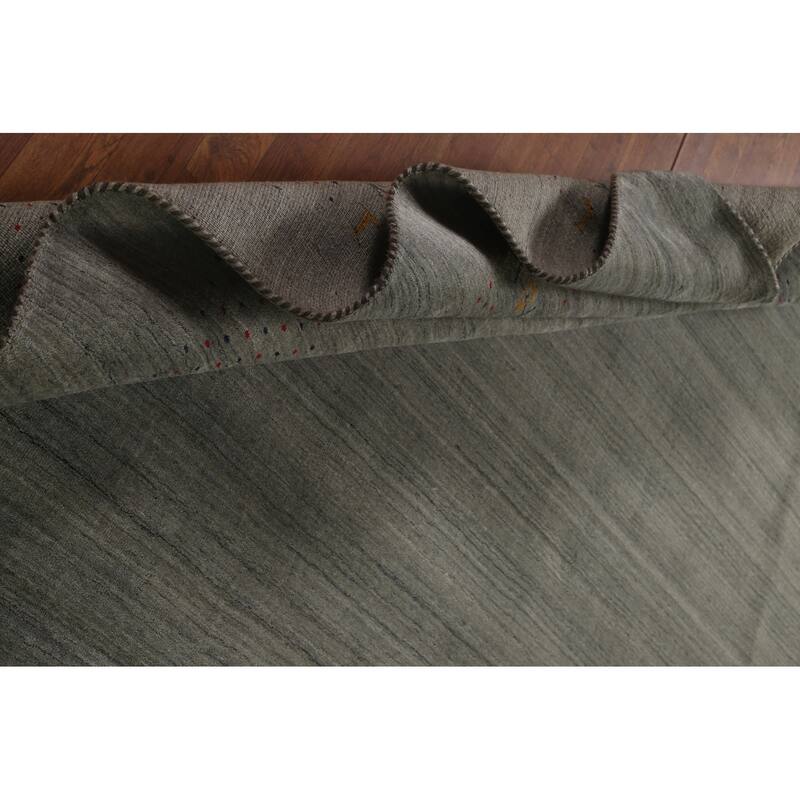 Green & Gray Gabbeh Indian Area Rug Handmade Wool Carpet - 8'2" x 9'10"