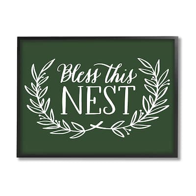 Stupell Industries Bless This Nest Laurel Wreath Crown Foliage Framed Wall Art,Design by Amanda McGee - Green