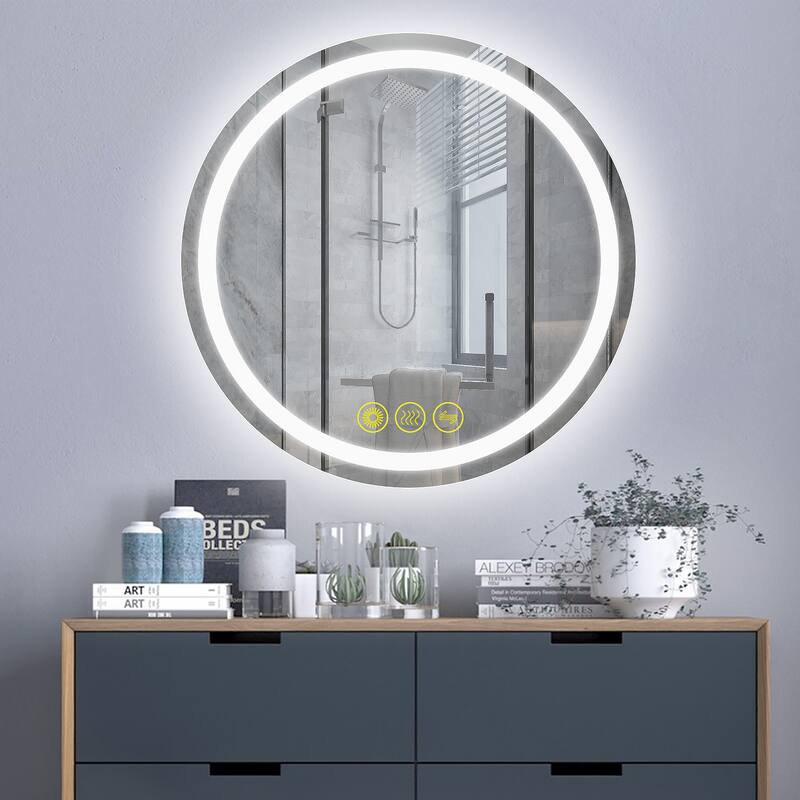 SmartShine Contemporary LED Dimmable 36" Round Anti-Fog Backlit Bathroom Vanity Mirror - Clear