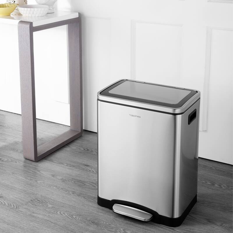happimess Elmo Rectangular 8-Gallon Double Bucket Trash Can with Soft-Close Lid - Silver
