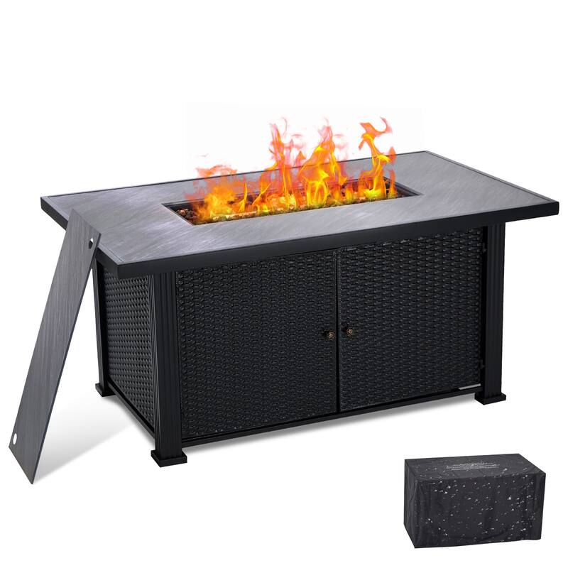 Propane Fire Pit Table 57 x 22 Inch 50000BTU with Cover & Rain Cover