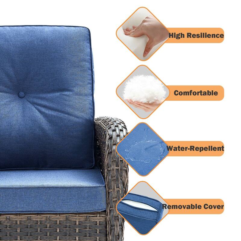 Outdoor Patio 3 Seats Sofa Couch with Ottomans