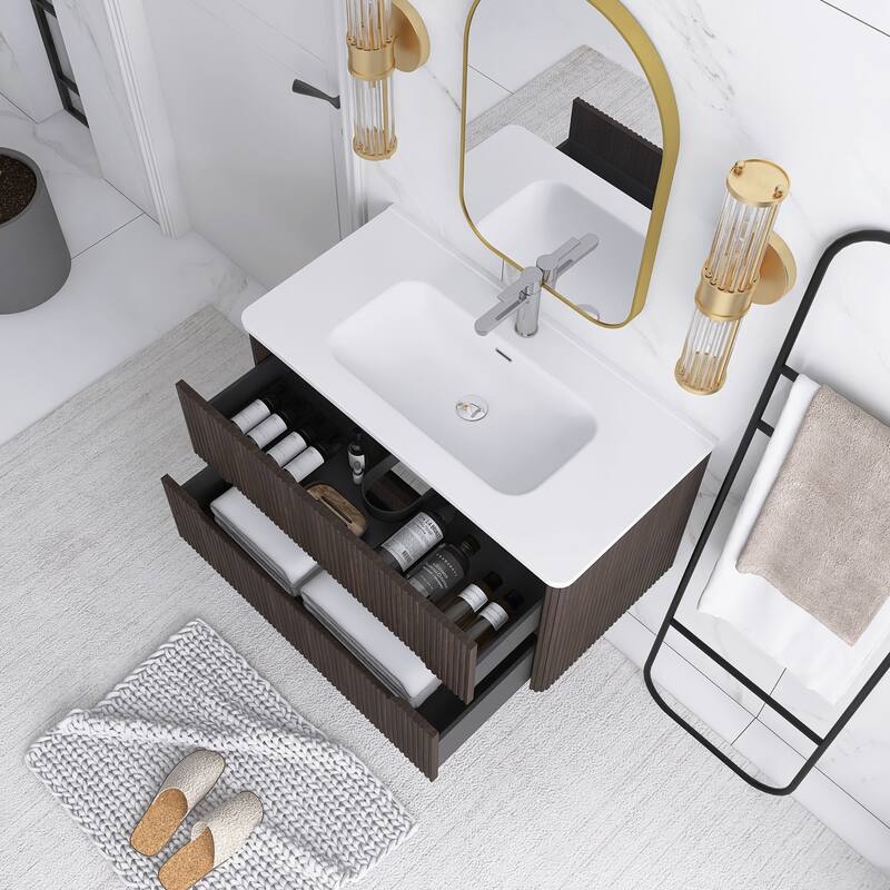 Floating Bathroom Vanity Integrated White Ceramic Sink