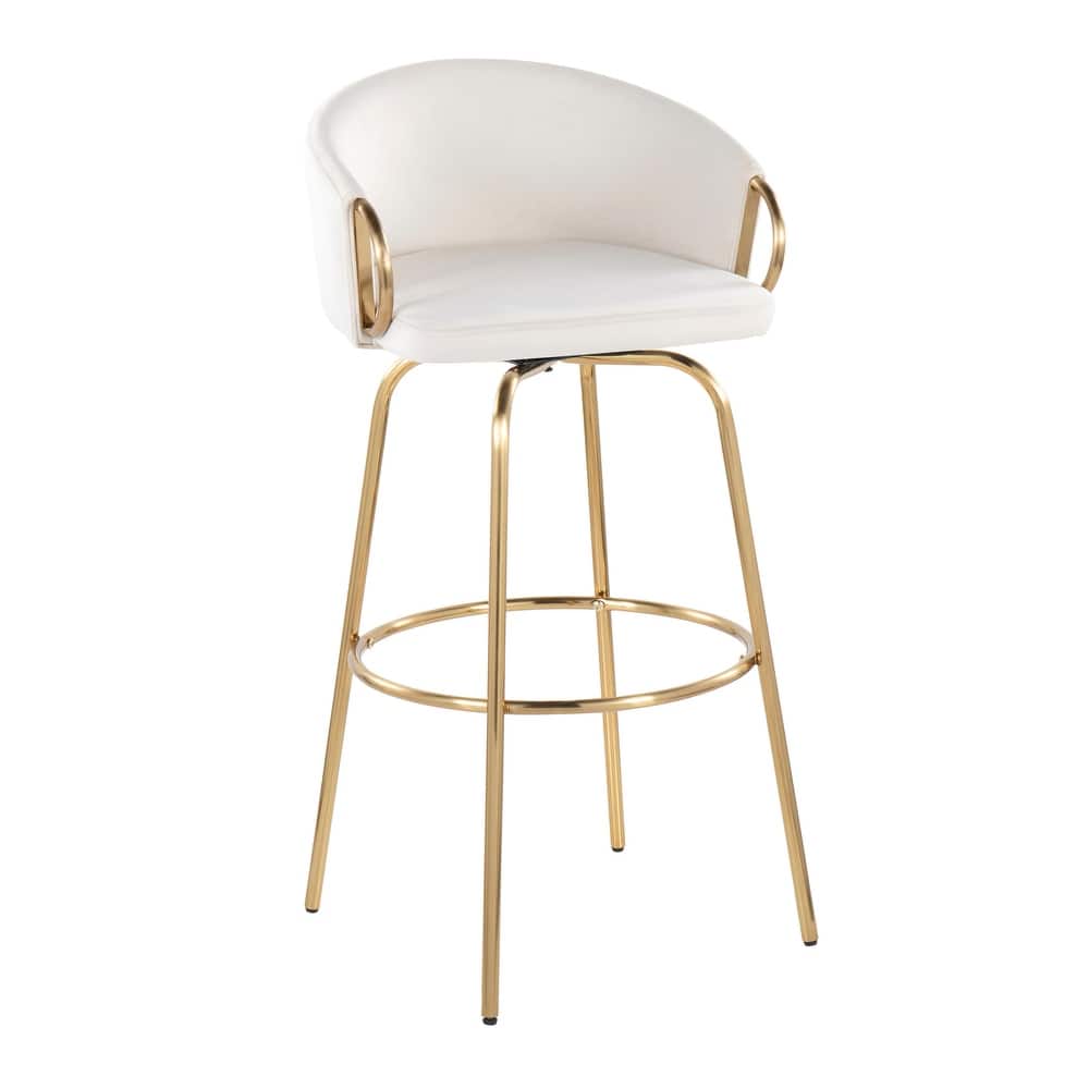 Silver Orchid Battista 30" Fixed-Height Gold Bar Stool with Round Gold Footrest (Set of 2)