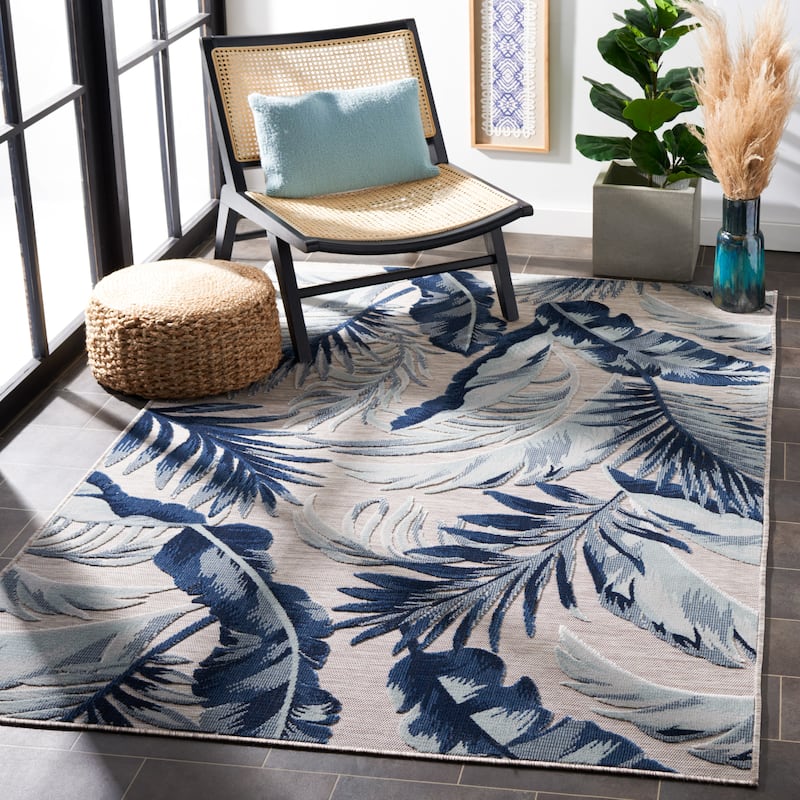 SAFAVIEH Cabana Zhuldyz Indoor/ Outdoor Waterproof Rug - 4' x 6' - Beige/Navy
